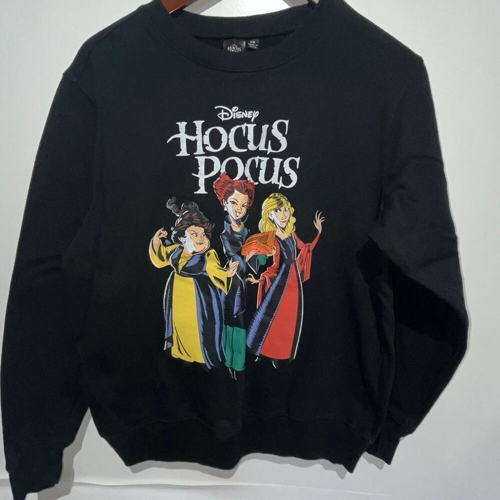 Disney Hocus Pocus Women's Black Fleece Crew Neck Pullover Sweatshirt Size Small